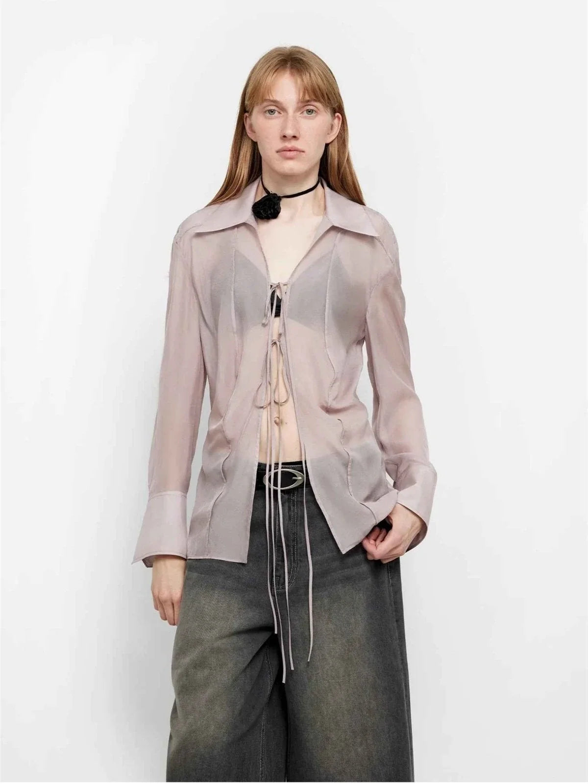 "Hazy Moonlight" light purple silk chiffon shirt full front