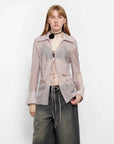 "Hazy Moonlight" light purple silk chiffon shirt full front