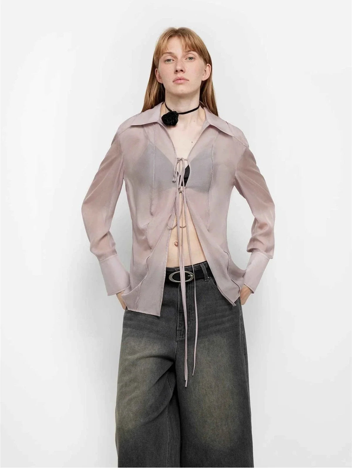 "Hazy Moonlight" light purple silk chiffon shirt front view