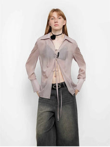 "Hazy Moonlight" light purple silk chiffon shirt front view