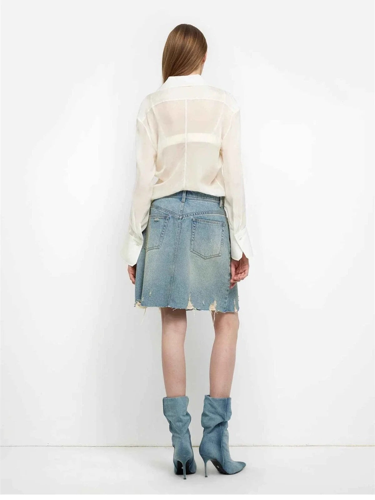 "Hazy Moonlight" off-white silk chiffon shirt back view