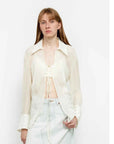 "Hazy Moonlight" off-white silk chiffon shirt front detail