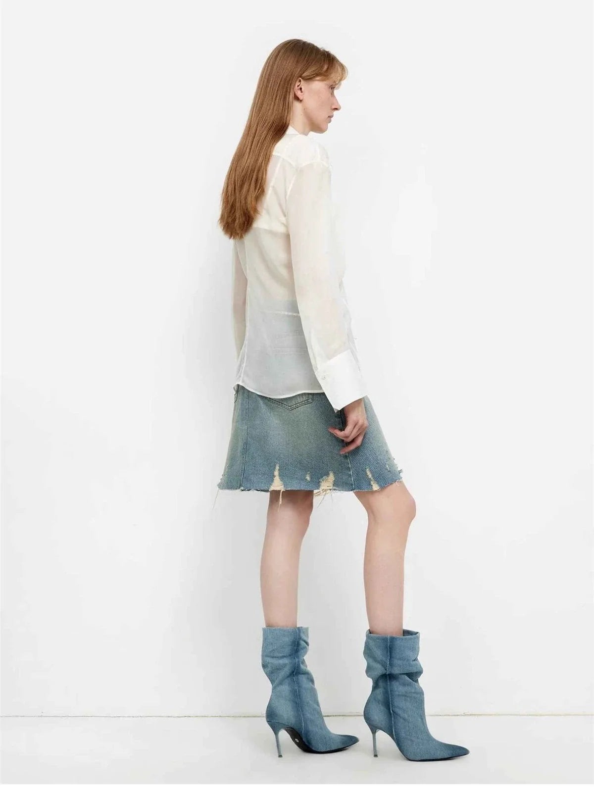 "Hazy Moonlight" off-white silk chiffon shirt side view