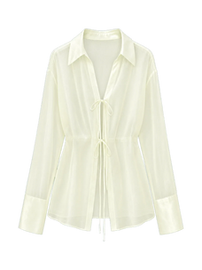 "Hazy Moonlight" off-white sheer silk chiffon shirt product image