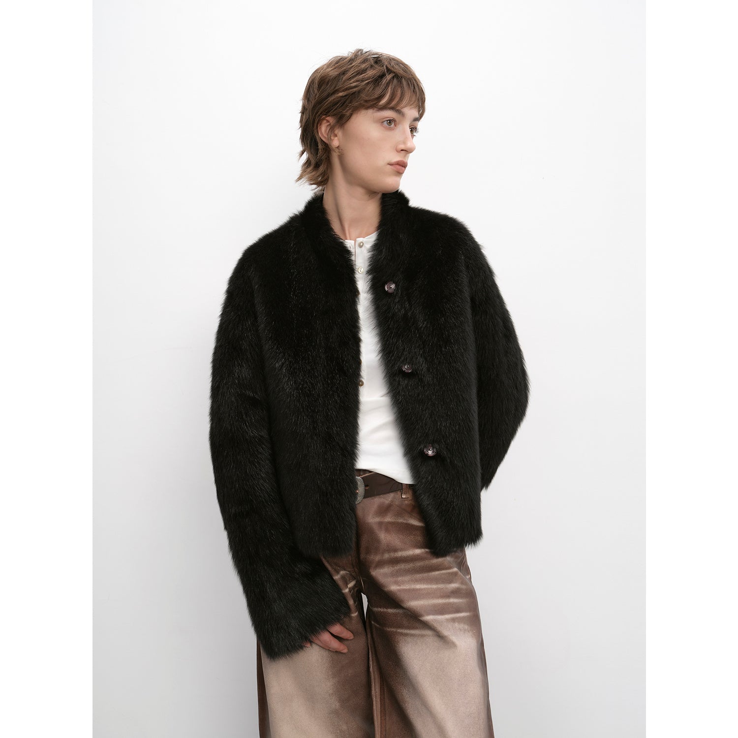 "Healing Eros" casual stand - up collar short Tuscan sheepskin fur coat winter - variant_title