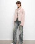 Healing Eros dirty pink Toscana shearling coat, full-length styling view