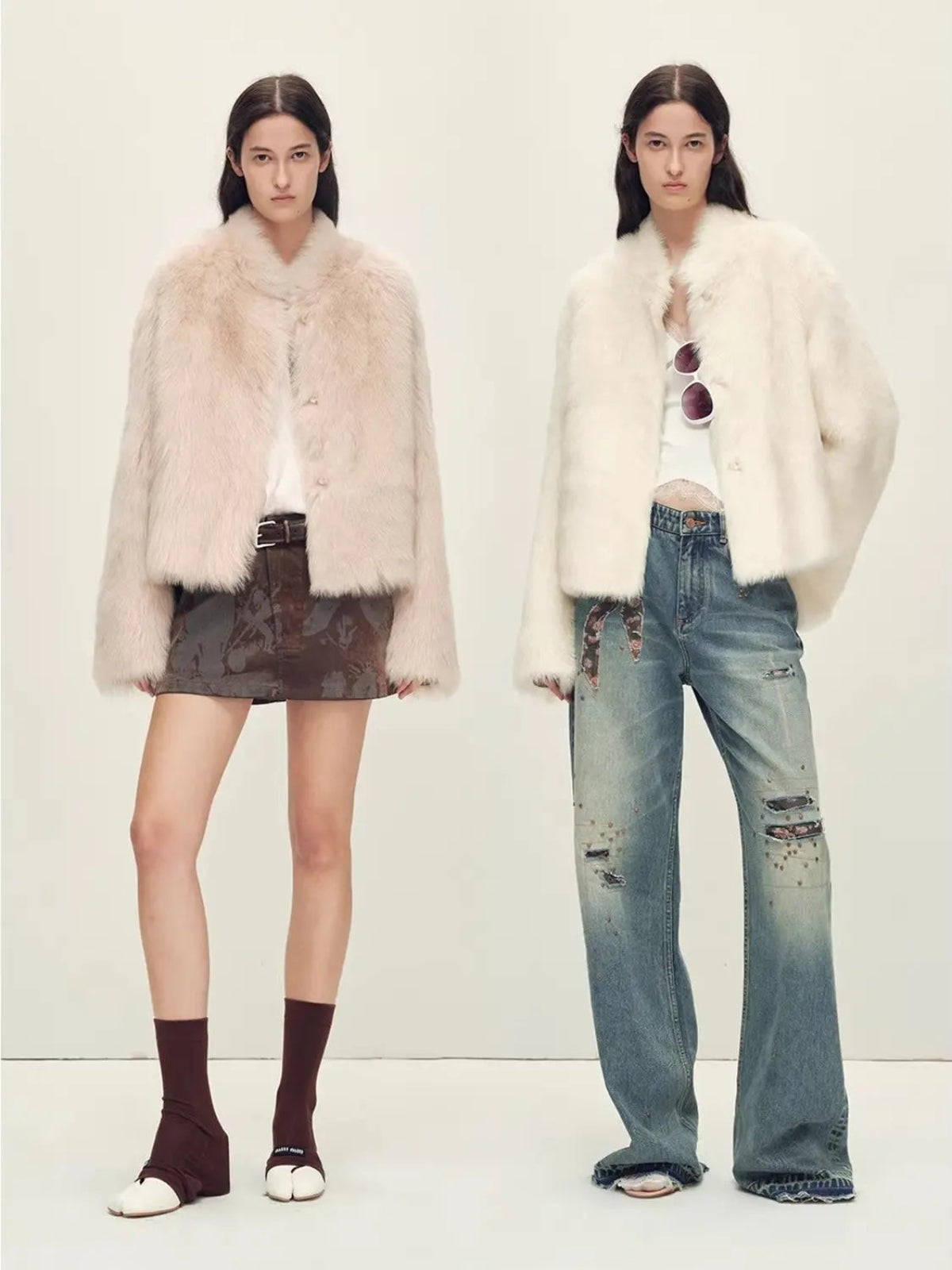 Healing Eros dirty pink and white Toscana shearling coat color comparison