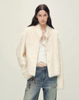 Healing Eros white short Toscana shearling coat, relaxed front view