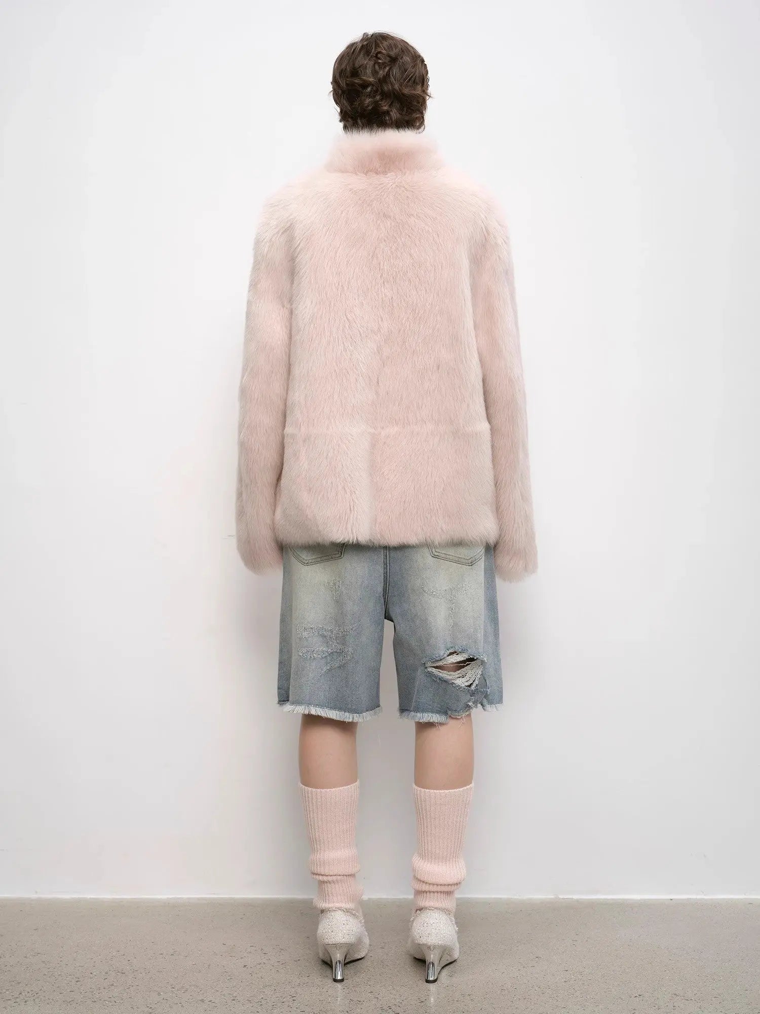 Heartbeat Mark dirty pink Toscana shearling coat, back view