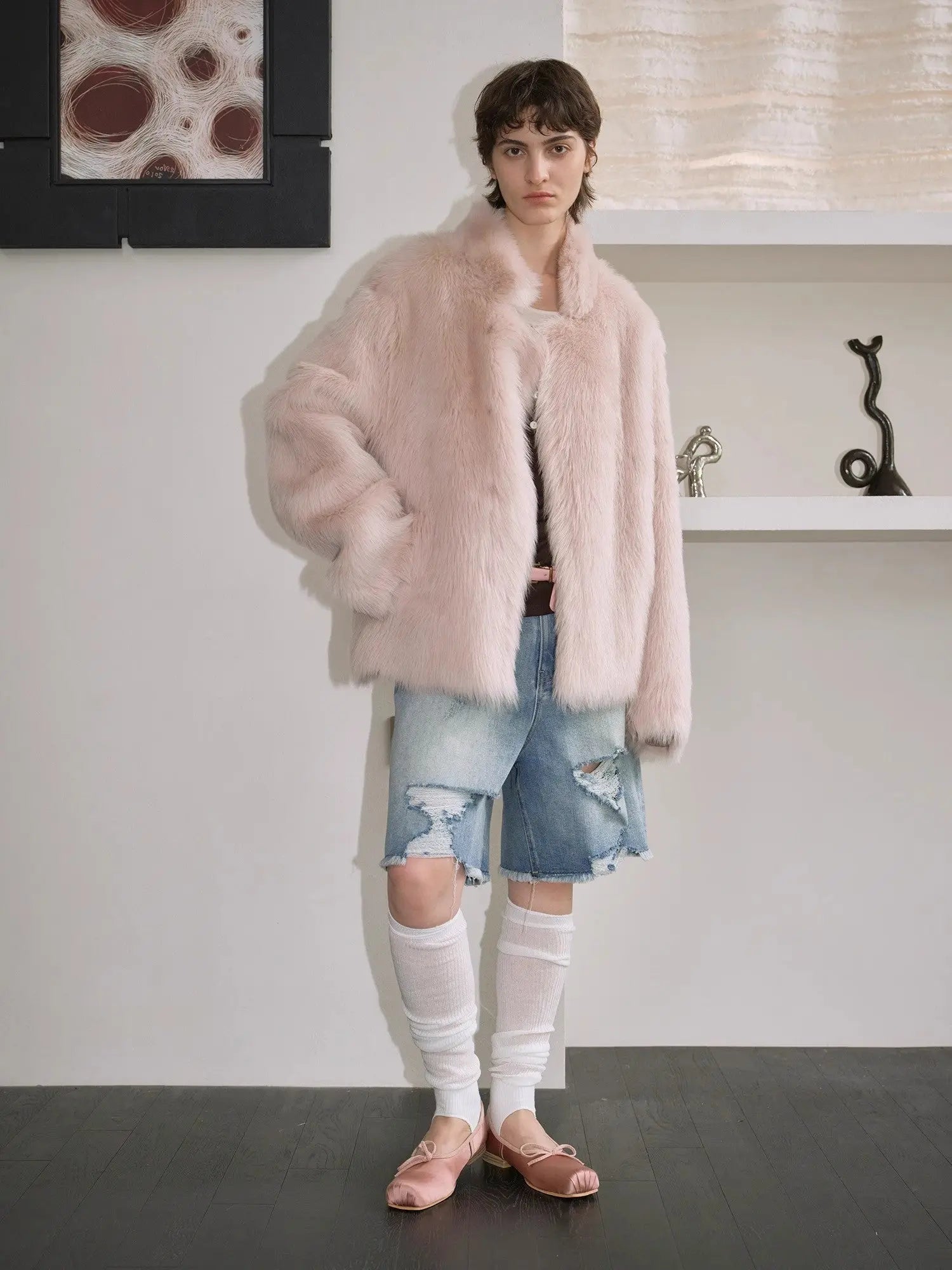 Heartbeat Mark dirty pink Toscana shearling coat, relaxed indoor view