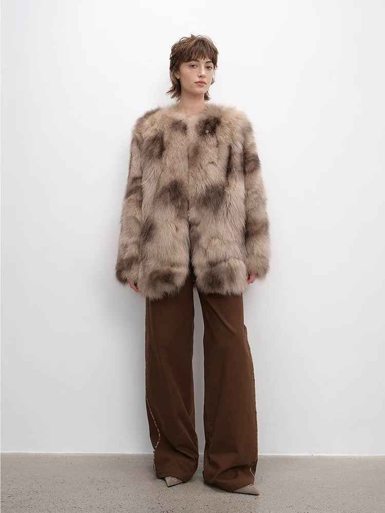 Heartbeat private collection Casual casual sense of chicken heart collar two - color printing craft disc buckle fox fur coat - variant_title
