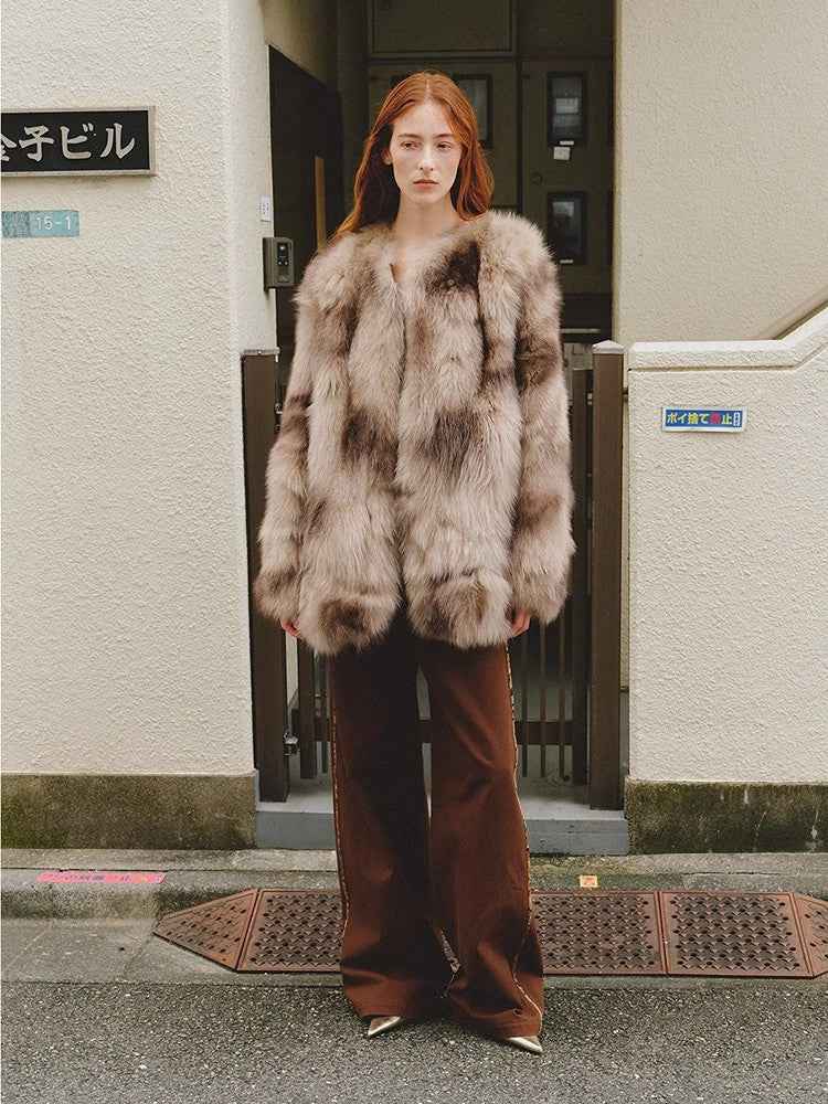 Heartbeat private collection Casual casual sense of chicken heart collar two - color printing craft disc buckle fox fur coat - variant_title