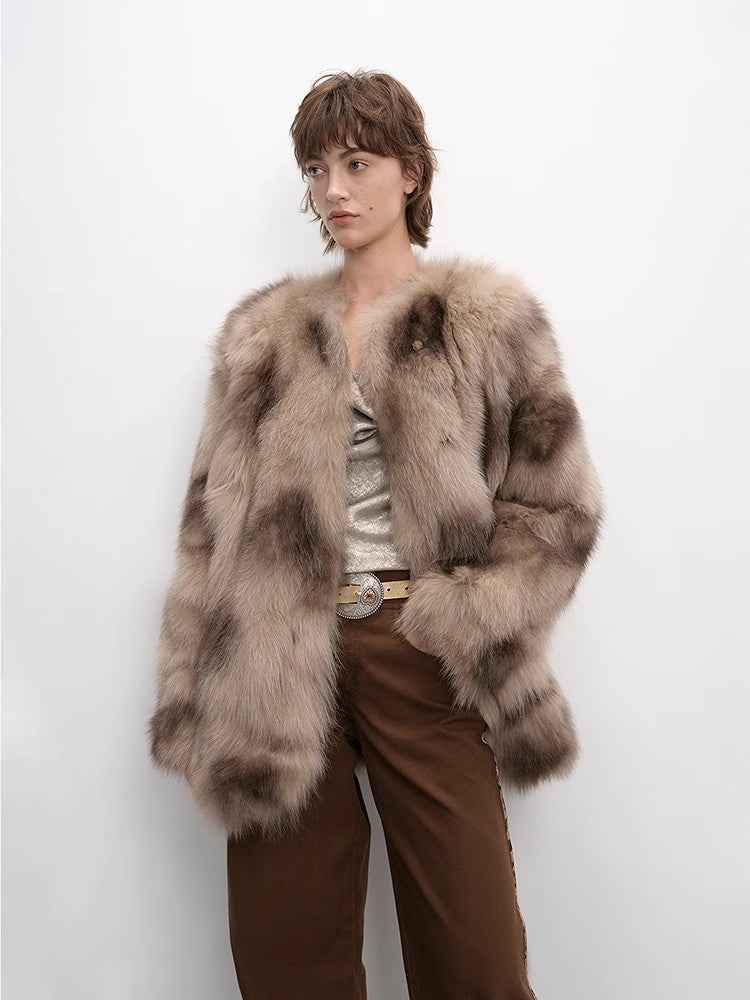 Heartbeat private collection Casual casual sense of chicken heart collar two - color printing craft disc buckle fox fur coat - variant_title