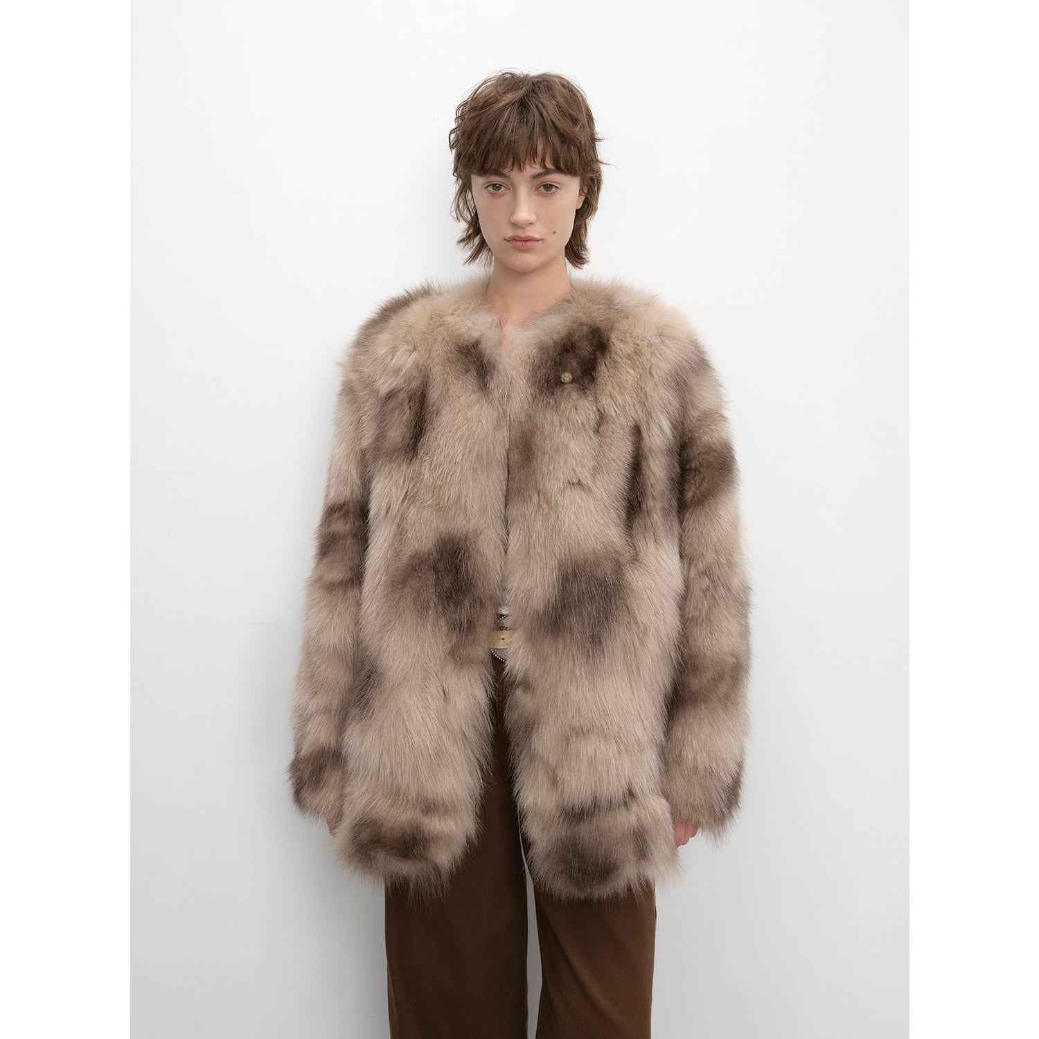 Heartbeat private collection Casual casual sense of chicken heart collar two - color printing craft disc buckle fox fur coat - variant_title