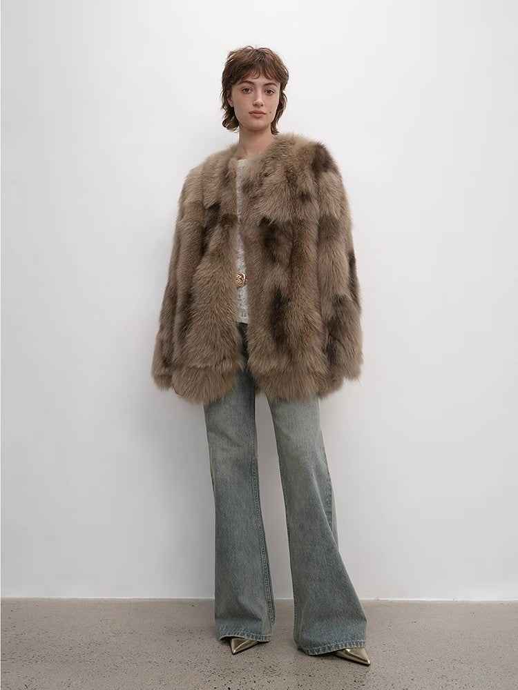 Heartbeat private collection Casual casual sense of chicken heart collar two - color printing craft disc buckle fox fur coat - variant_title