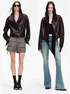 Firelady Fur Heartbeat Radio belted biker leather jacket side styling view