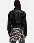 Firelady Fur Women's Waxed Sheepskin Biker Double-Breasted Funnel Neck leather jacket - Belted Heartbeat Radio