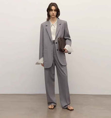 Heavy fine twill worsted wool, asymmetrical collar design, basic classic two - button suit - variant_title