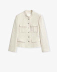 Heavy wool blend tweed stand collar waist cropped coat - variant_title