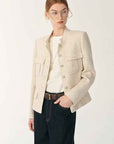 Heavy wool blend tweed stand collar waist cropped coat - variant_title