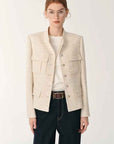 Heavy wool blend tweed stand collar waist cropped coat - variant_title