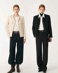 Heavy wool blend tweed stand collar waist cropped coat - variant_title