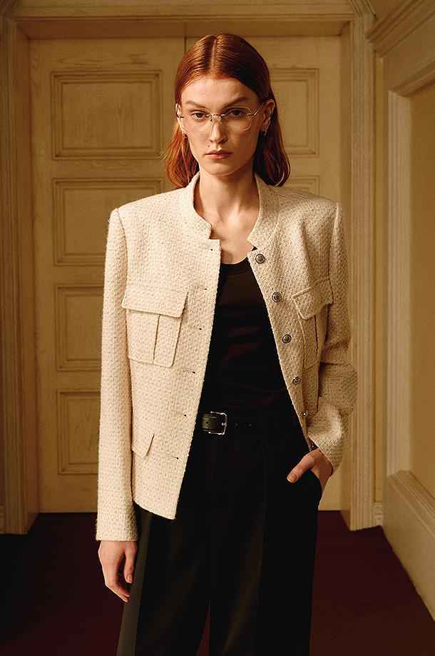 Heavy wool blend tweed stand collar waist cropped coat - variant_title