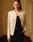 Heavy wool blend tweed stand collar waist cropped coat - variant_title