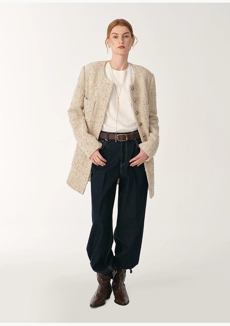 Heavy wool tweed high - end exquisite round neck patch pocket slim Chanel jacket for women - variant_title