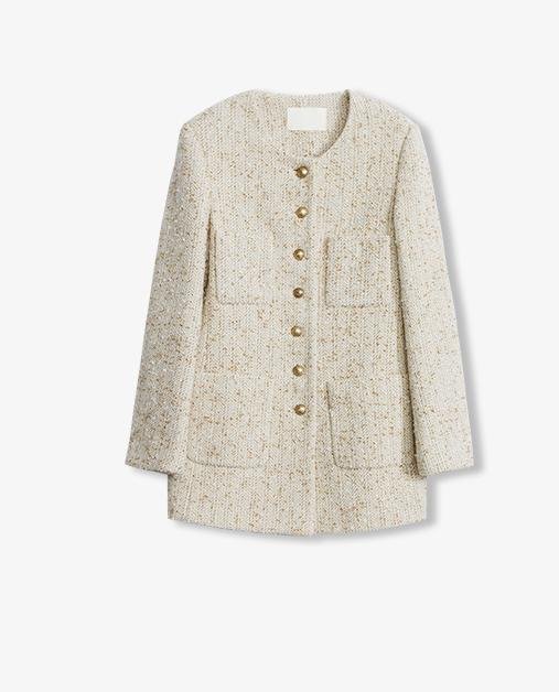 Heavy wool tweed high - end exquisite round neck patch pocket slim Chanel jacket for women - variant_title