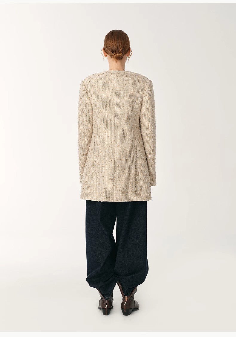 Heavy wool tweed high - end exquisite round neck patch pocket slim Chanel jacket for women - variant_title