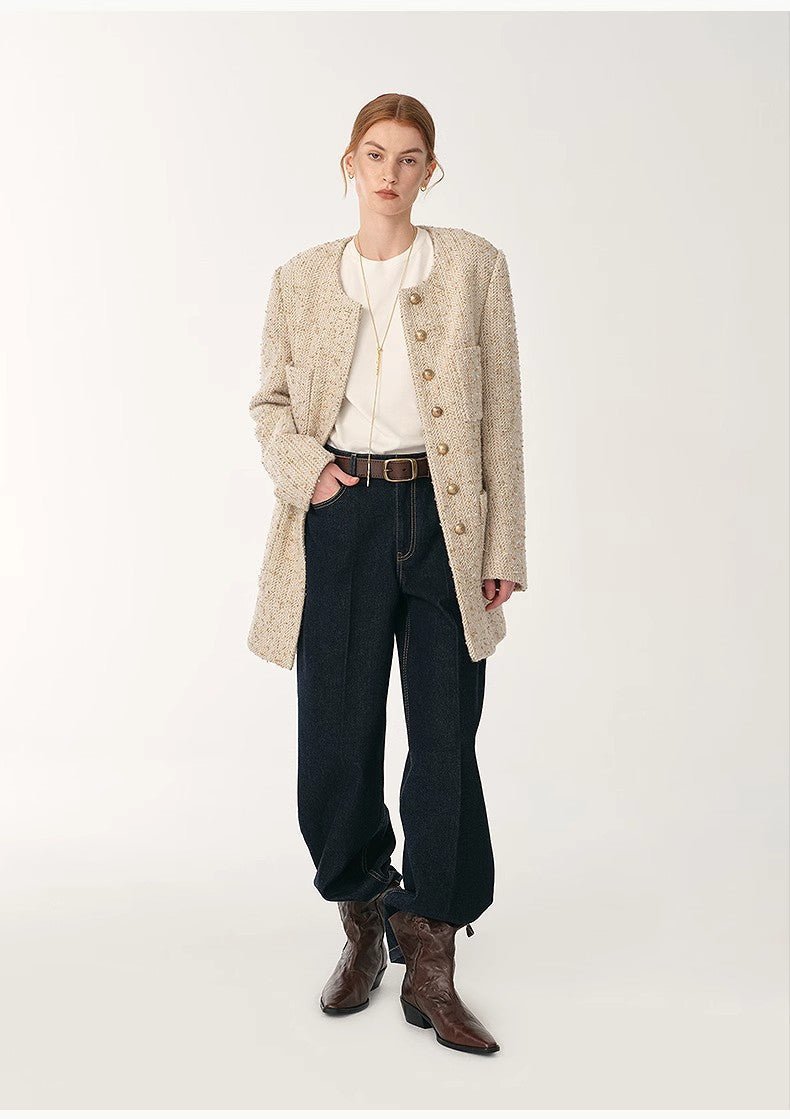 Heavy wool tweed high - end exquisite round neck patch pocket slim Chanel jacket for women - variant_title
