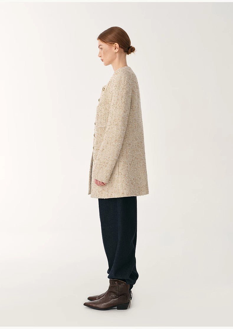 Heavy wool tweed high - end exquisite round neck patch pocket slim Chanel jacket for women - variant_title