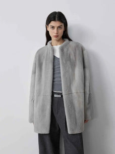 Hera Moonlight Silver Blue mink coat on model, front view