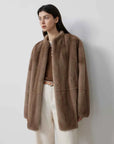 Hera Moonlight Pastel mink coat on model, front view