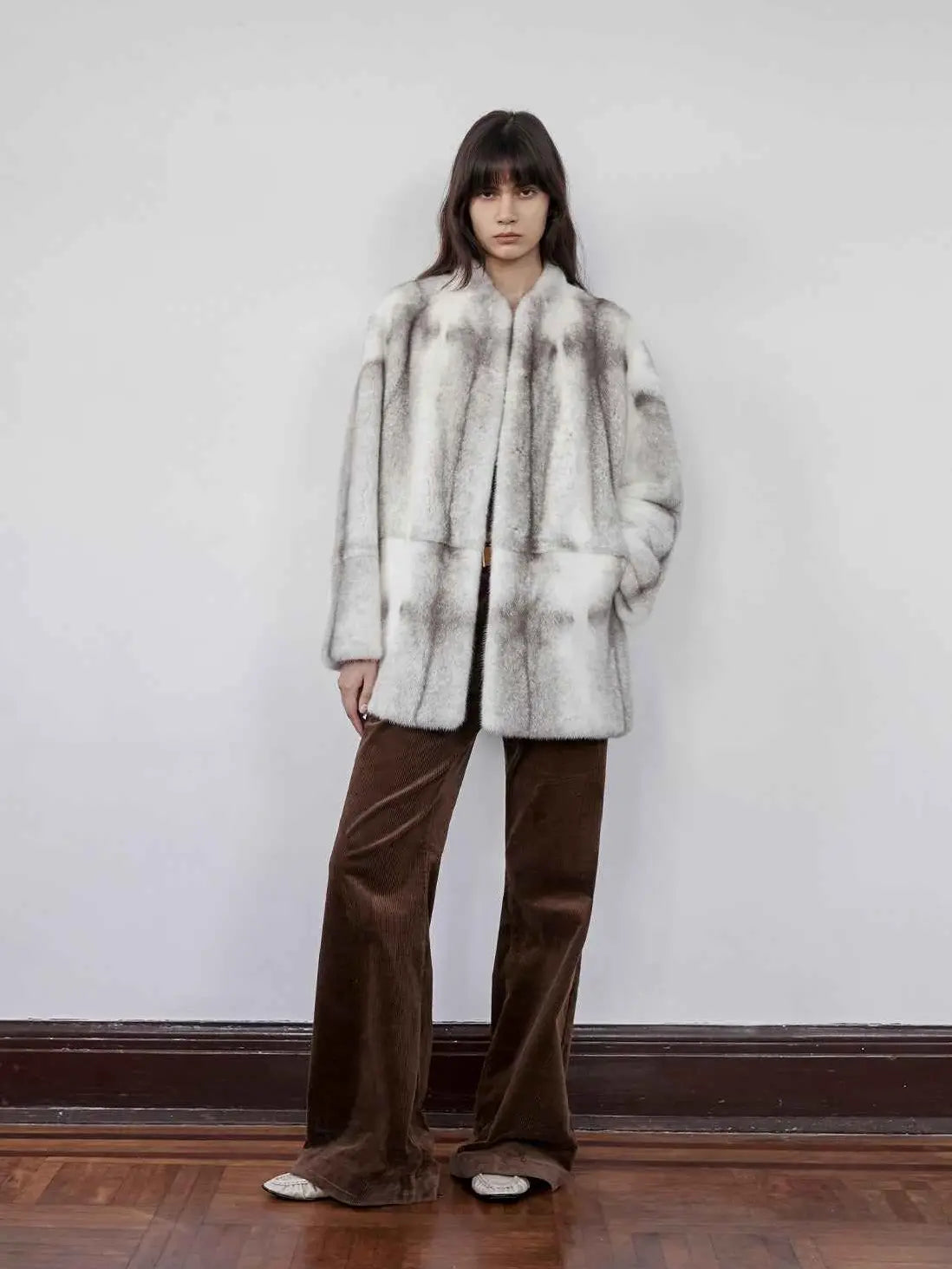 Hera Moonlight Silver Blue Cross mink coat full-length styling