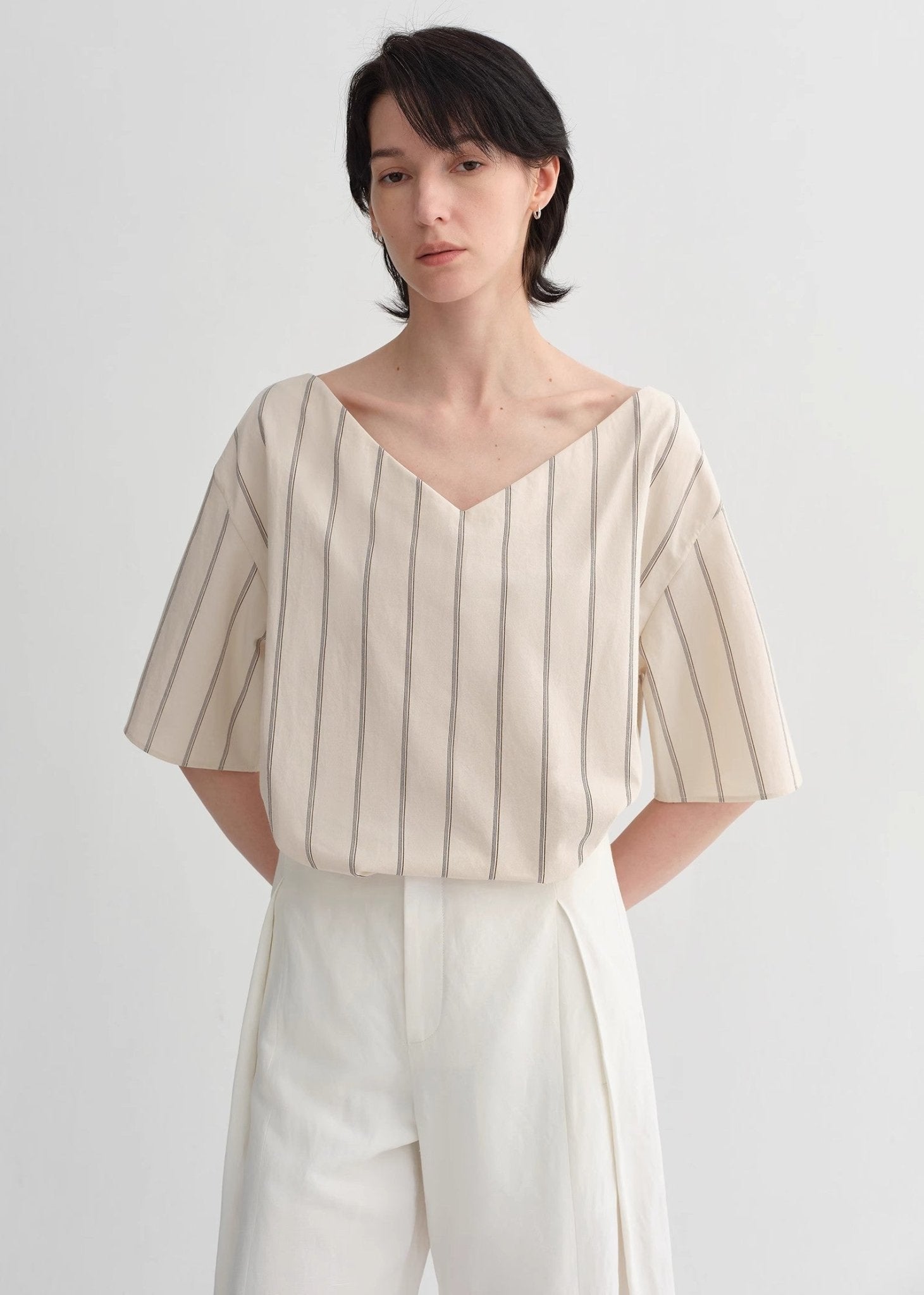 High - intelligence, relaxed, simple, high - quality, long - staple cotton, short - sleeved shirt for women - variant_title