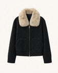 Hokkaido Melody black short collar Merino shearling coat, front product view