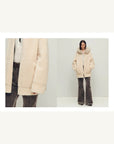 Hokkaido Melody off-white long hooded Merino shearling coat design details
