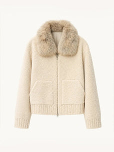 Hokkaido Melody off-white short collar Merino shearling coat, front product view