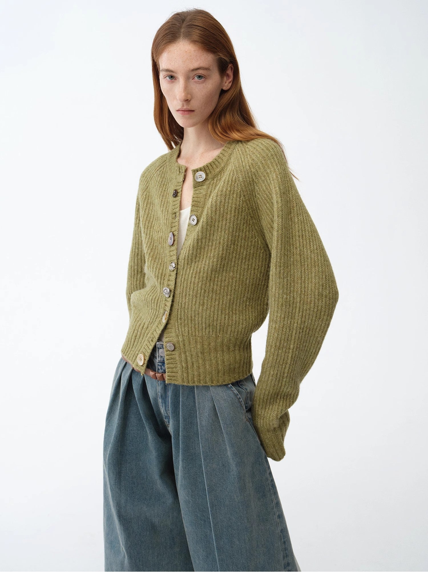 "Hokkaido Weaving Love" wool blend crew neck cardigan top - variant_title