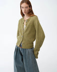 "Hokkaido Weaving Love" wool blend crew neck cardigan top - variant_title