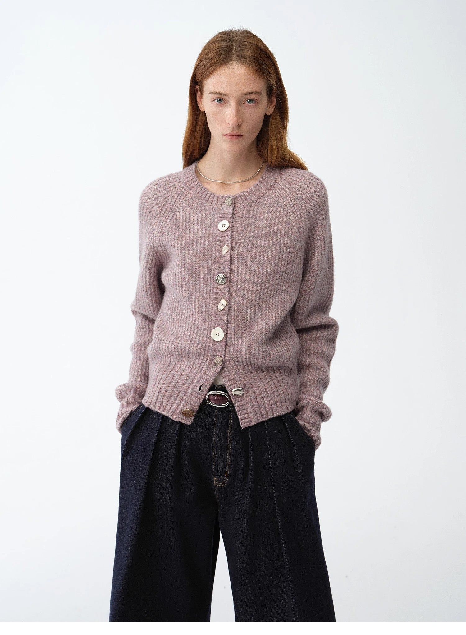 "Hokkaido Weaving Love" wool blend crew neck cardigan top - variant_title