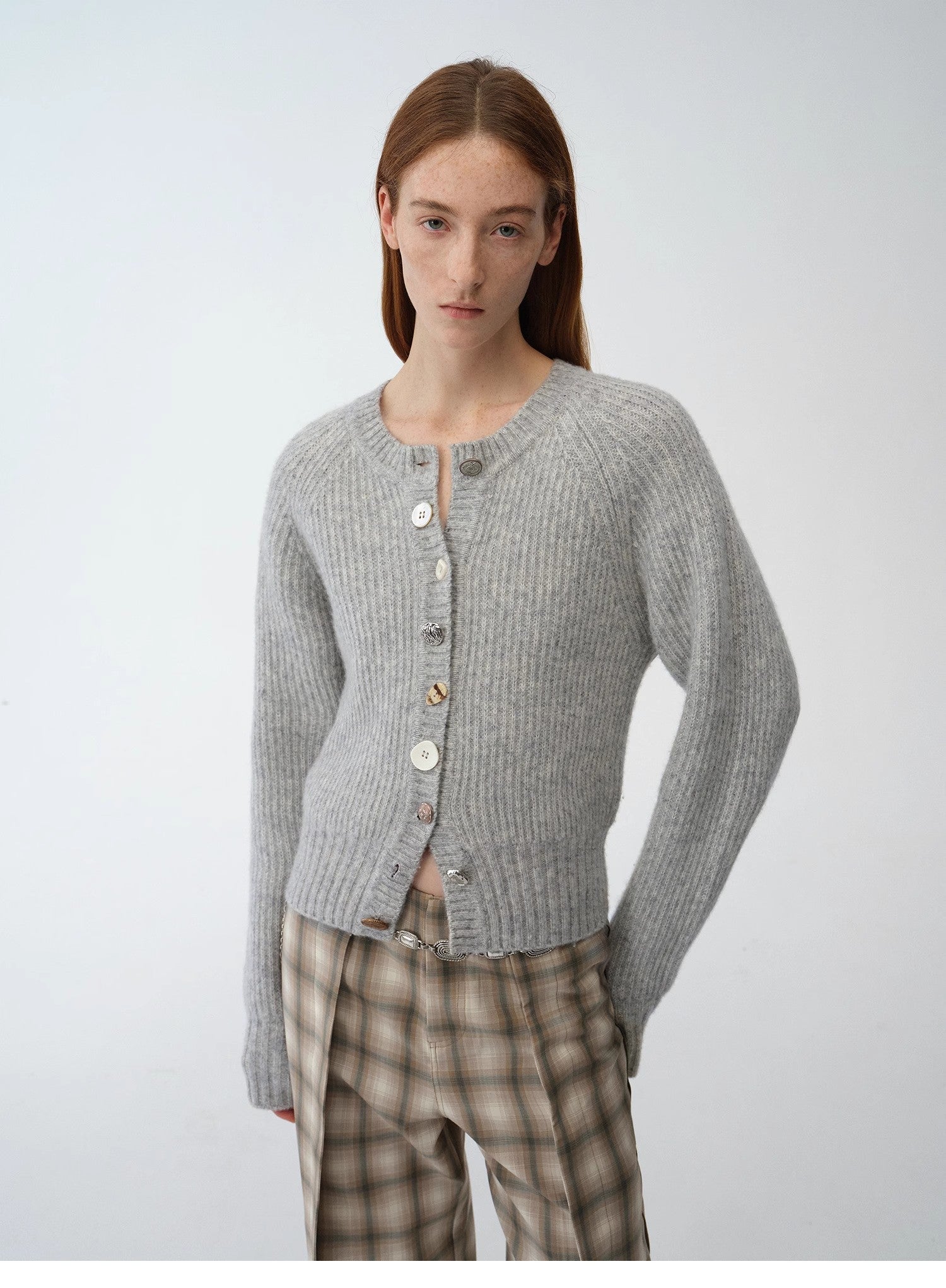 "Hokkaido Weaving Love" wool blend crew neck cardigan top - variant_title