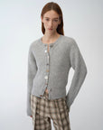 "Hokkaido Weaving Love" wool blend crew neck cardigan top - variant_title