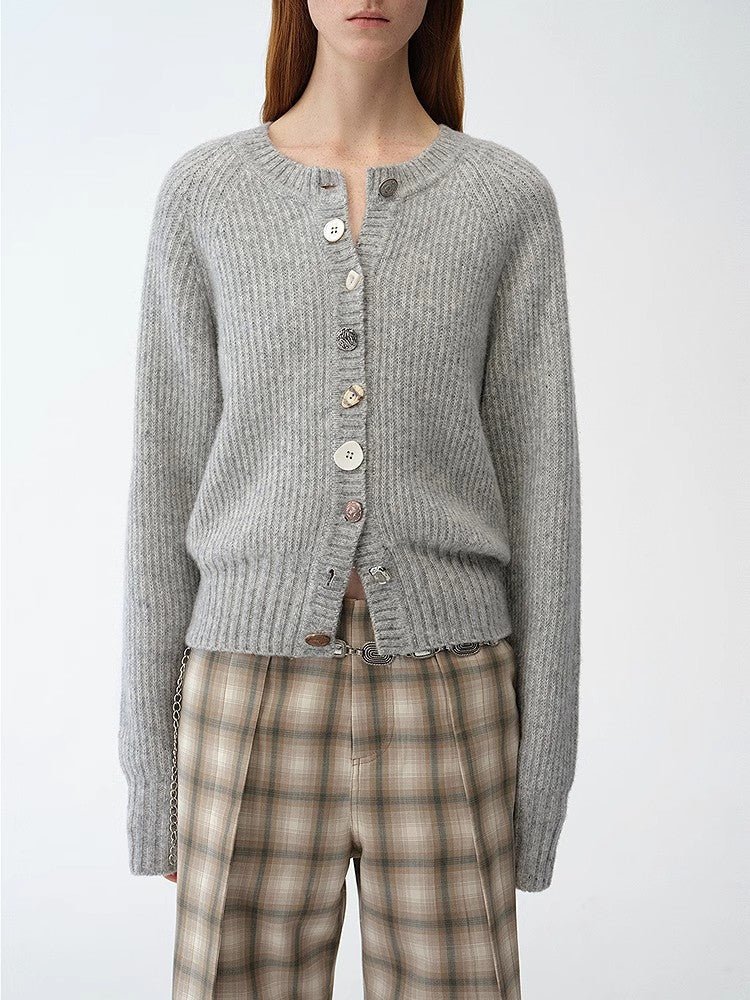 "Hokkaido Weaving Love" wool blend crew neck cardigan top - variant_title