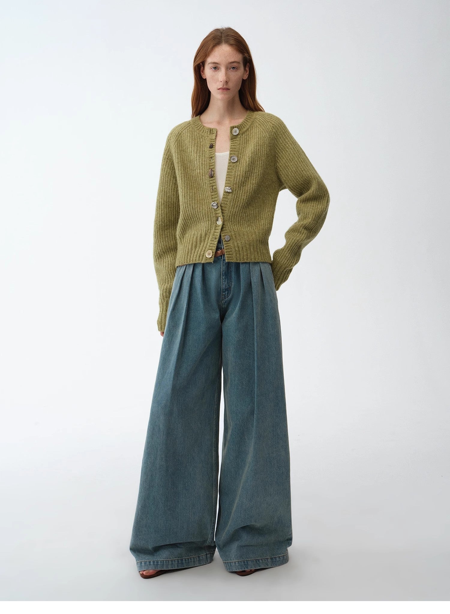 "Hokkaido Weaving Love" wool blend crew neck cardigan top - variant_title