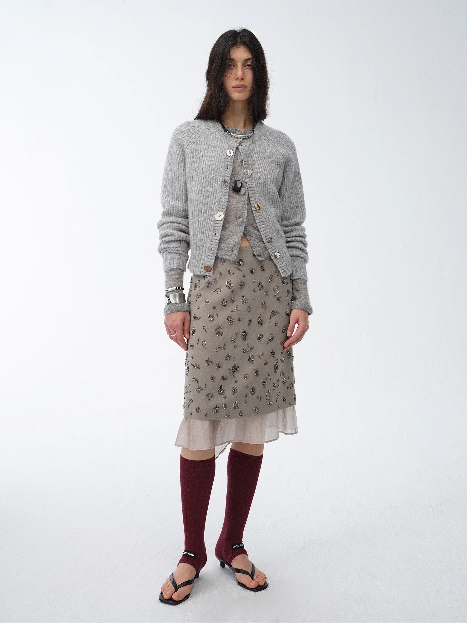 "Hokkaido Weaving Love" wool blend crew neck cardigan top - variant_title