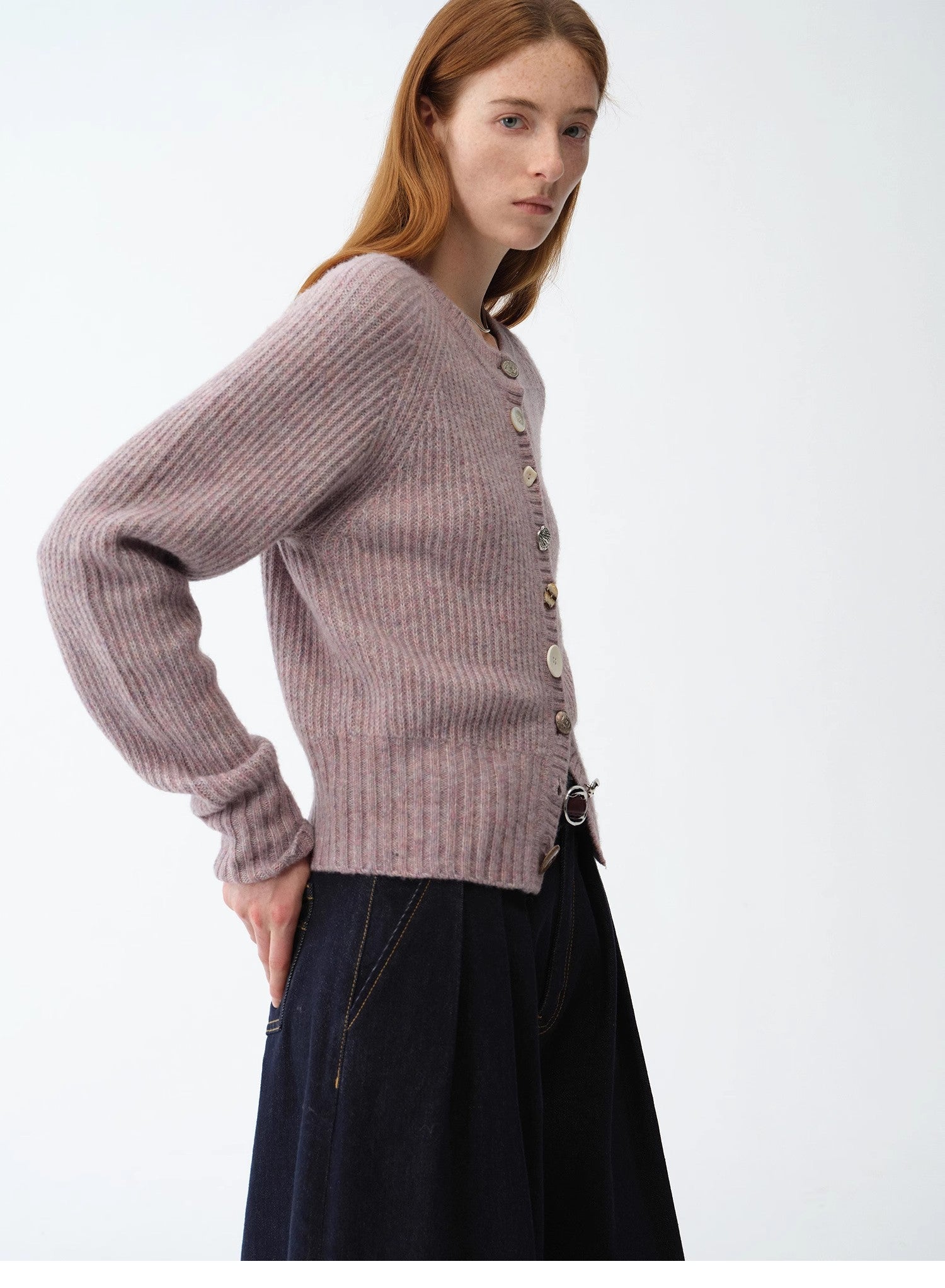 "Hokkaido Weaving Love" wool blend crew neck cardigan top - variant_title