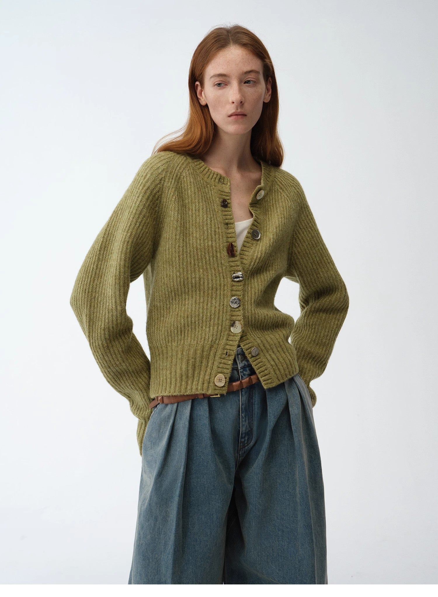 "Hokkaido Weaving Love" wool blend crew neck cardigan top - variant_title